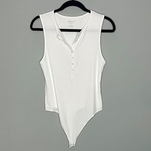 American Eagle Outfitters White Button-Down ribbed Bodysuit size large